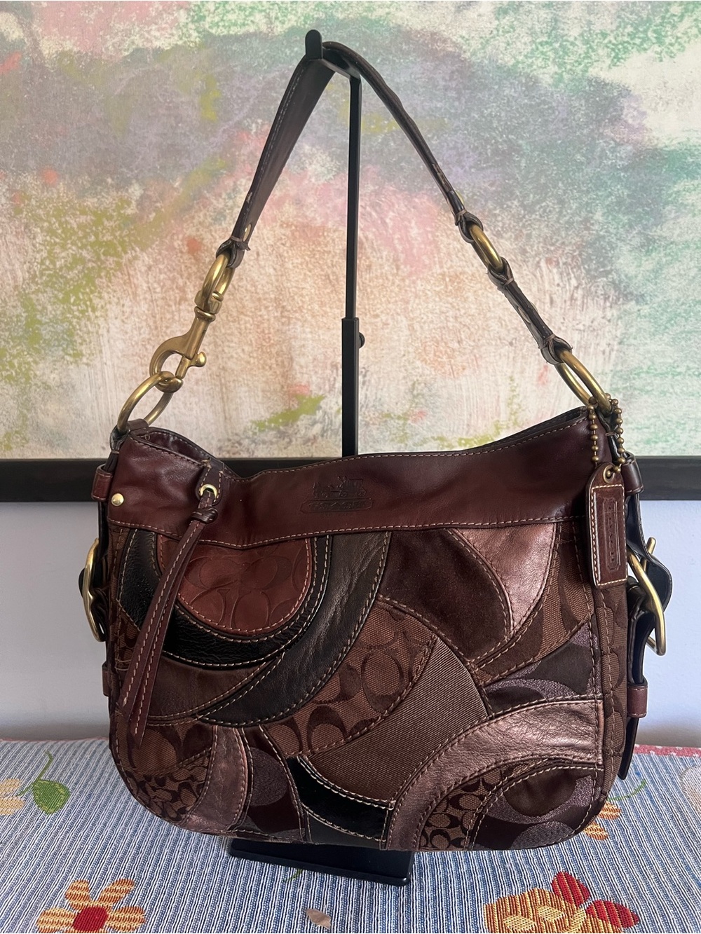 Coach Zoe Patchwork Brown Metallic Hobo Bag